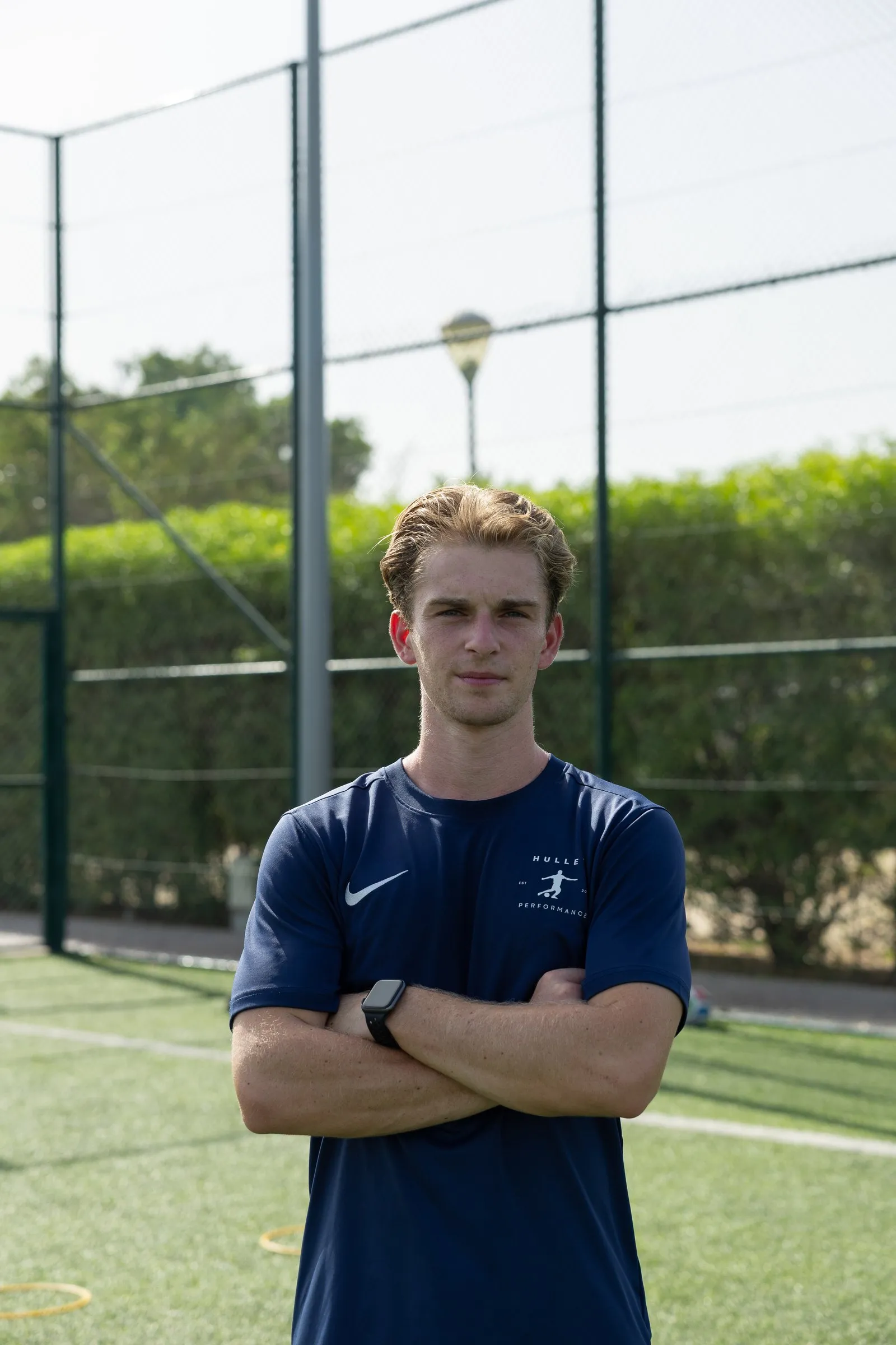 Ethan Hulley, founder of Hulley Performance, on a training pitch in Dubai