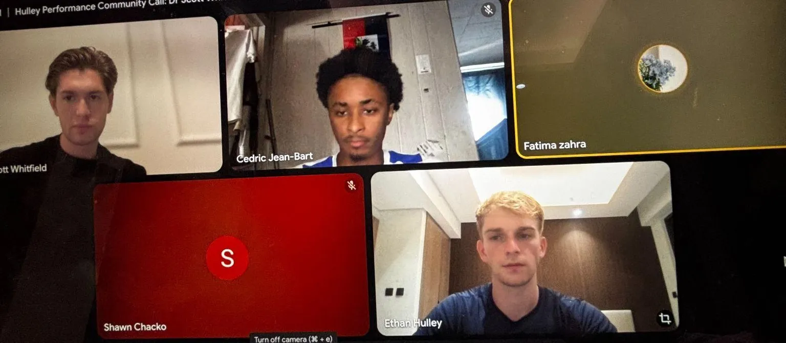 A Hulley Performance mentorship community call on Google Meet